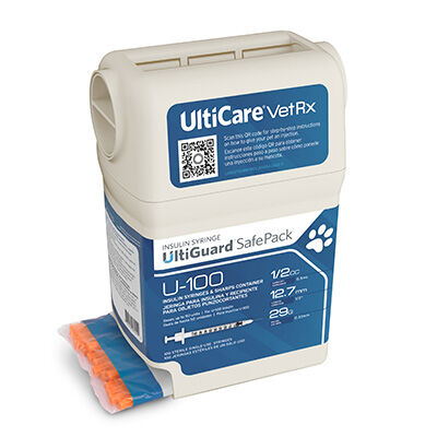 UltiCare VetRx UltiGuard Safe Pack U-100 Insulin Syringes Whole Unit Markings