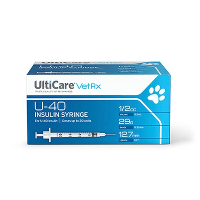 UltiCare VetRx U-40 Insulin Syringes Whole Unit Markings, 100-count Box image number NaN