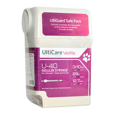 UltiCare VetRx UltiGuard Safe Pack U-40 Insulin Syringes Whole Unit Markings
