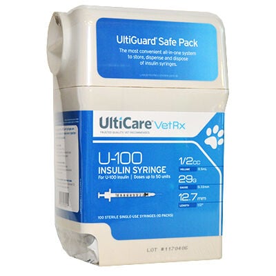 UltiCare VetRx UltiGuard Safe Pack U-100 Insulin Syringes Whole Unit Markings
