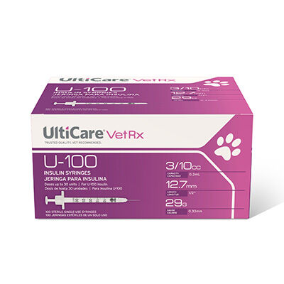 UltiCare VetRx U-100 Insulin Syringes Whole Unit Markings