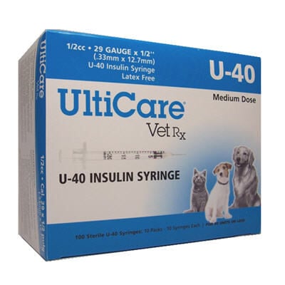 UltiCare VetRx U-40 Insulin Syringes Whole Unit Markings, 100-count Box